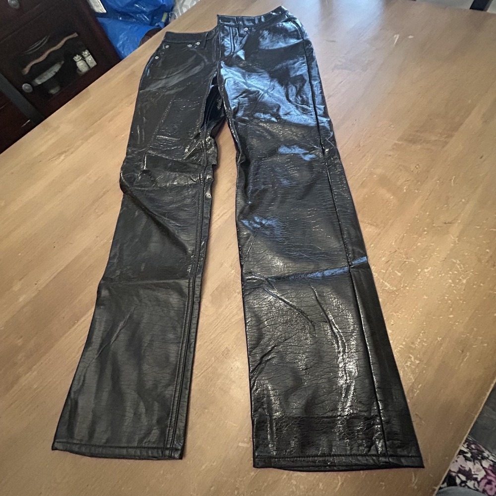 J Crew Pants Womens 25 Black Faux Leather‎ Coated Straight Leg 5 Pocket Dress
